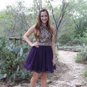 Purple and gold homecoming/prom dress
